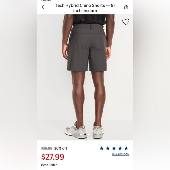 Old Navy charcoal tech mens shorts size 32 - Picture 3 of 8